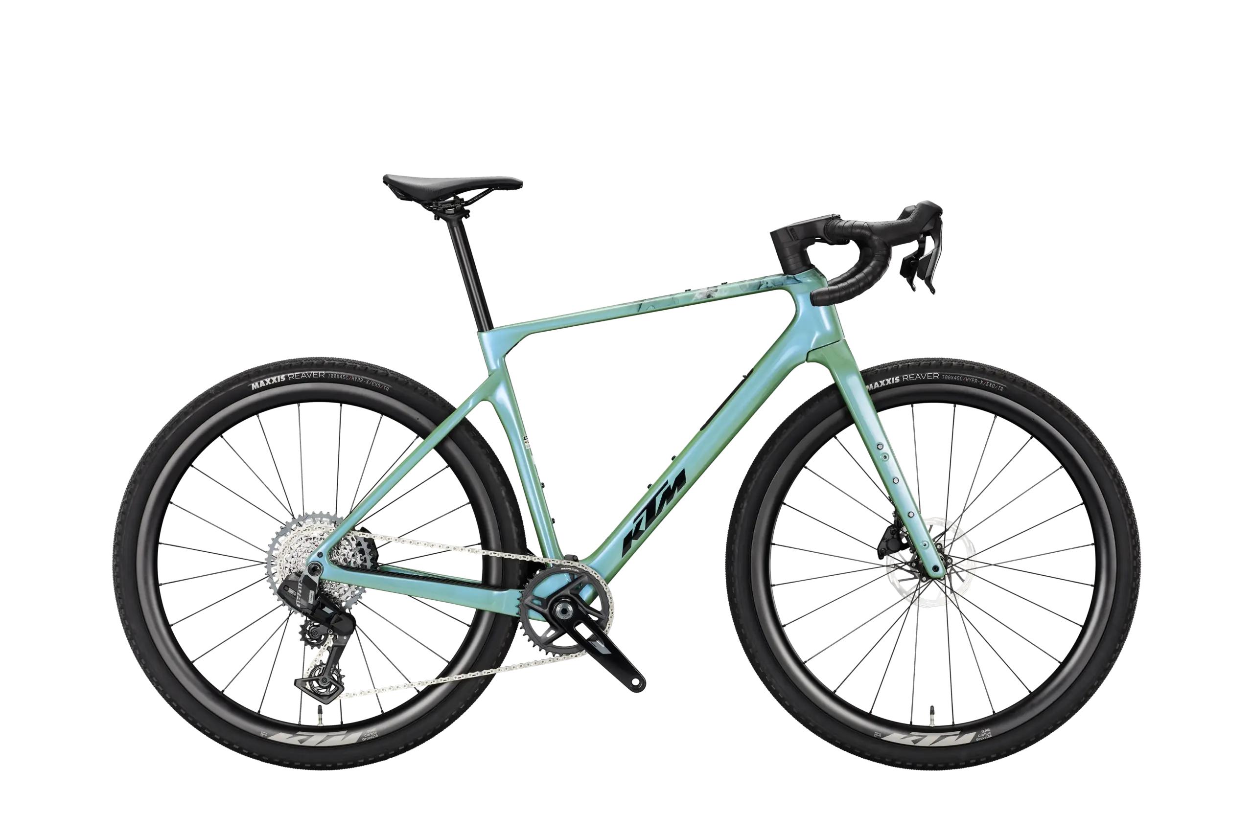 KTM Gravelator Master 2027 en color Jungle (negro), vista lateral completa sobre fondo blanco