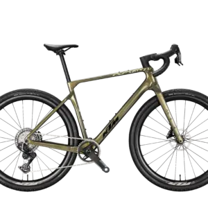 KTM Gravelator Prime 2027 en color Olive Pearl (negro), vista lateral completa sobre fondo blanco