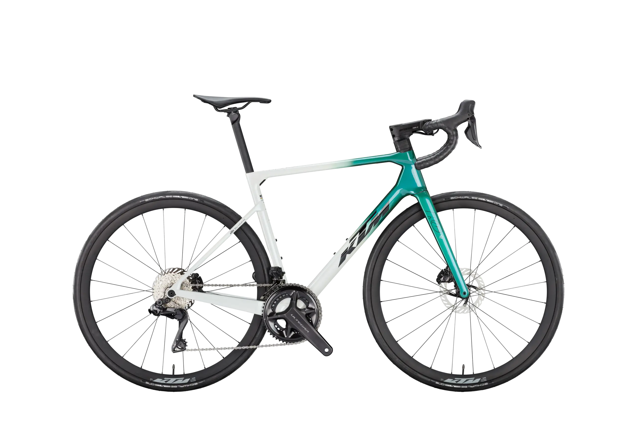 KTM Revelator Alto Master 2026 White+Jungle, bicicleta de carretera de carbono con Shimano Ultegra Di2