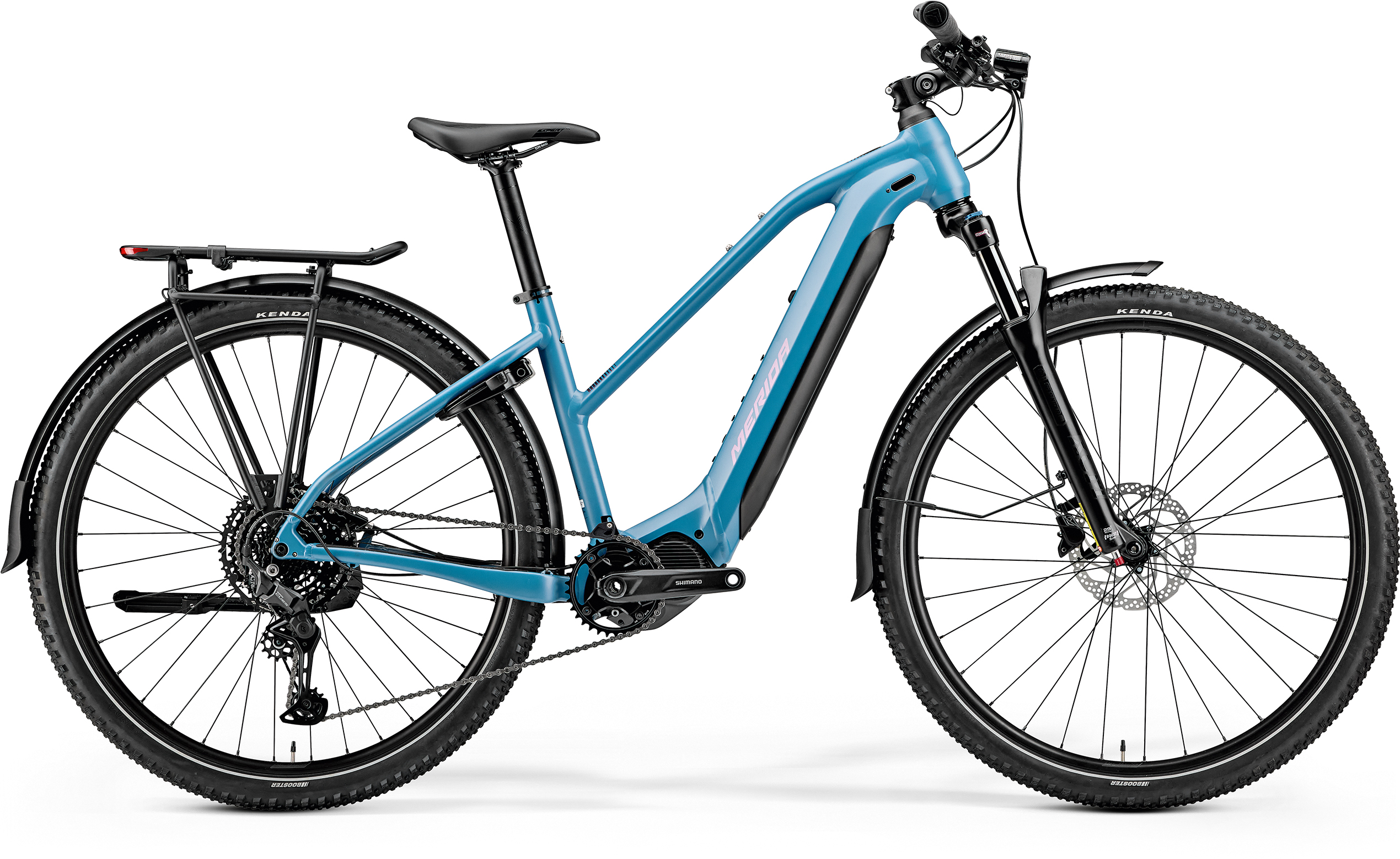 MERIDA EBIG TOUR 400 EQ 2027 en color DOVE BLUE, vista lateral completa
