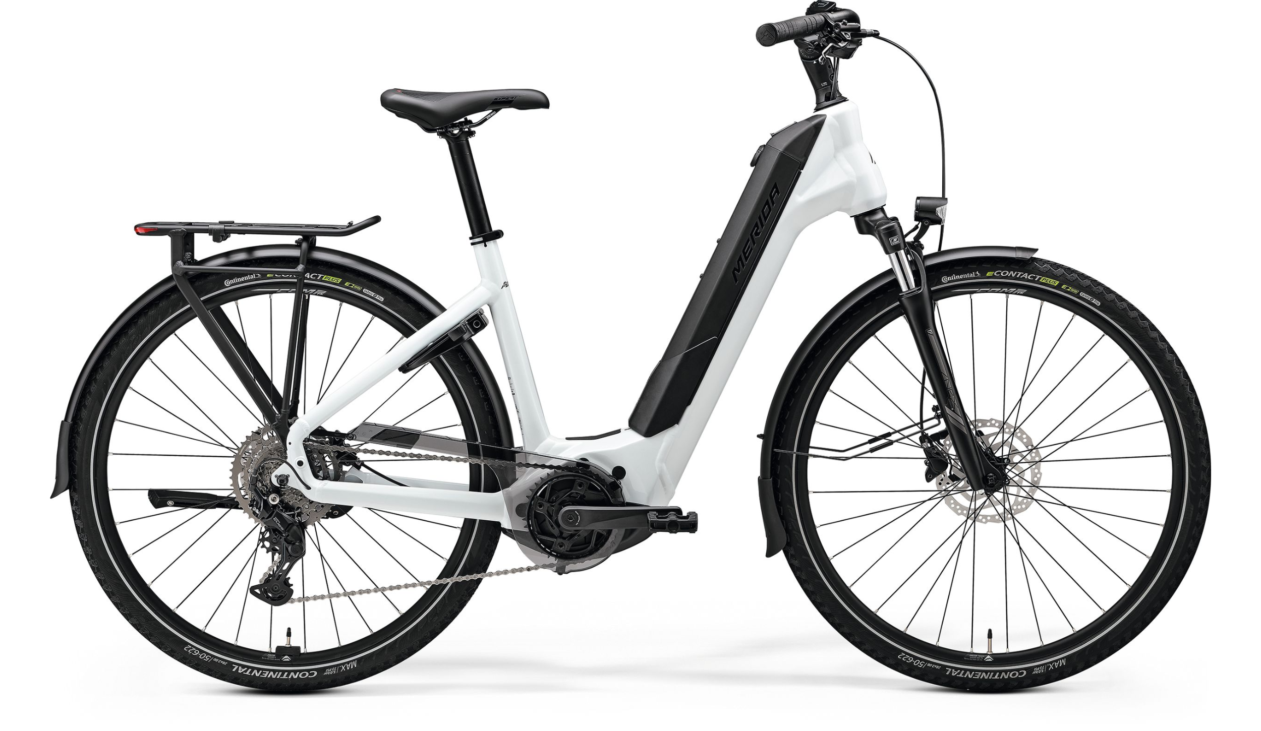 MERIDA EFLOAT CITY 400 EQ 2026 en color PEARL WHITE, vista lateral completa