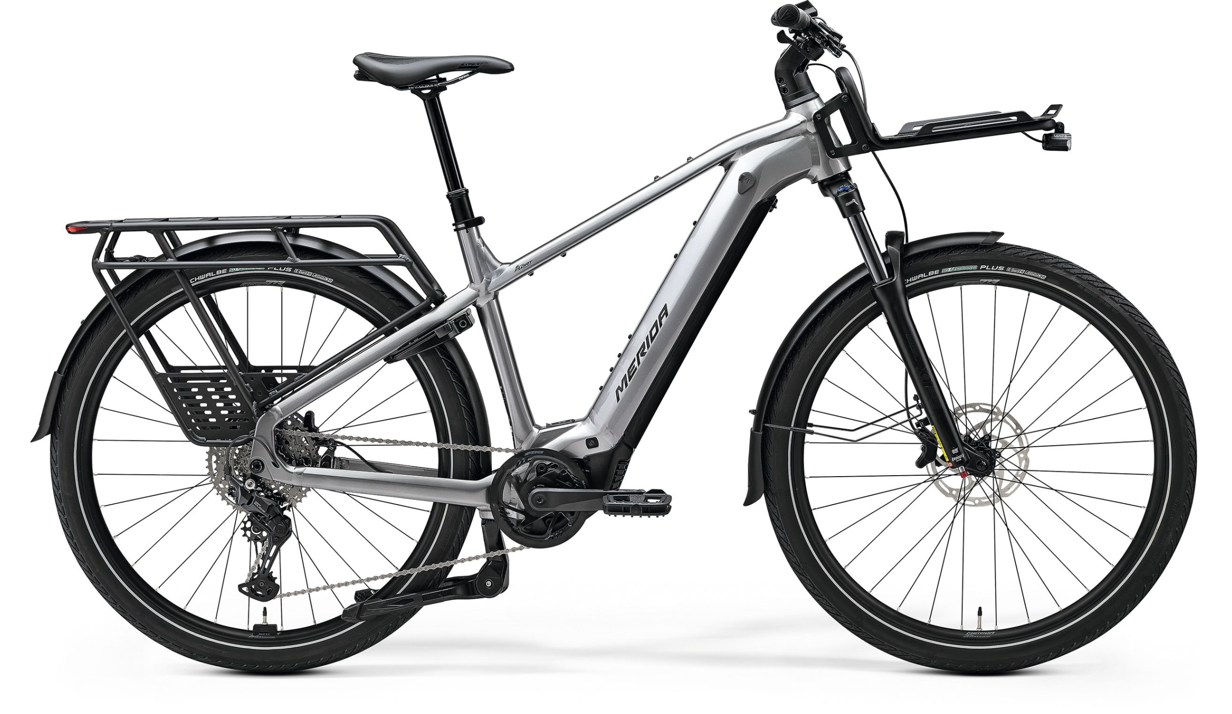MERIDA EFLOAT HD 500 EQ 2026 en color GUNMETAL GREY, vista lateral completa