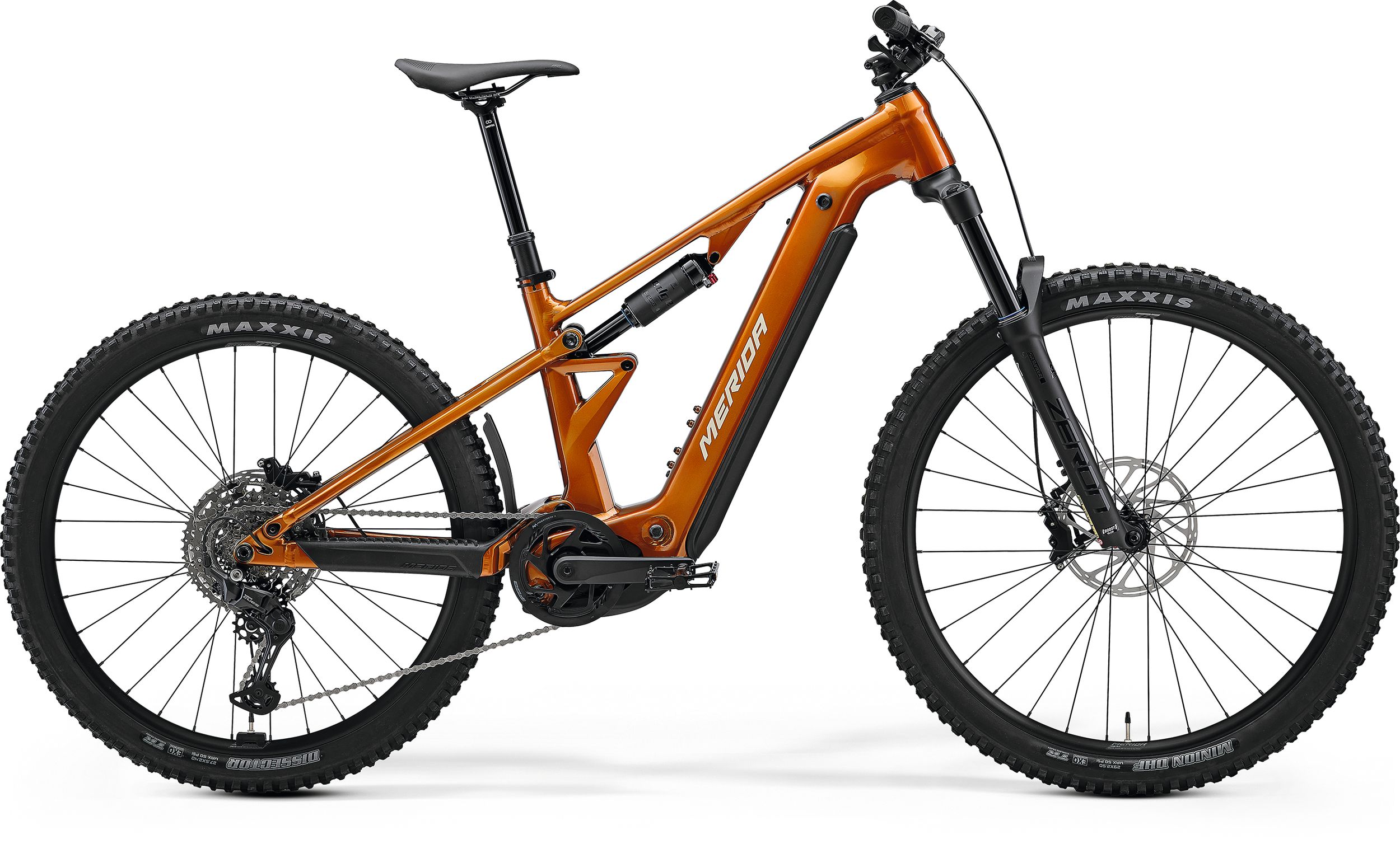 MERIDA ETMO 500 PRO 2026 en color WILD HONEY, vista lateral completa