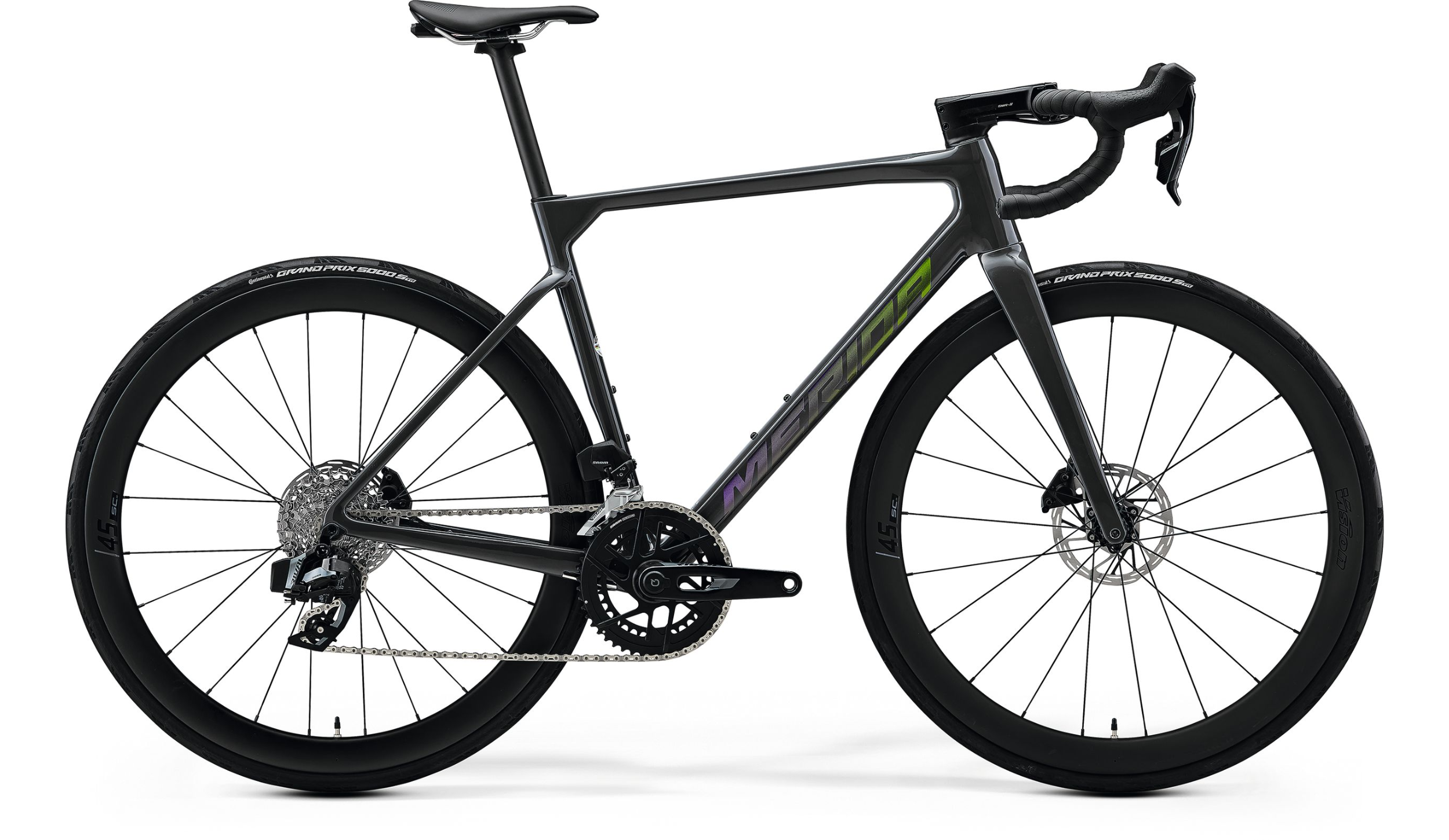 MERIDA SCULTURA 7000 2026 en color DARK GREY, vista lateral de la bicicleta completa