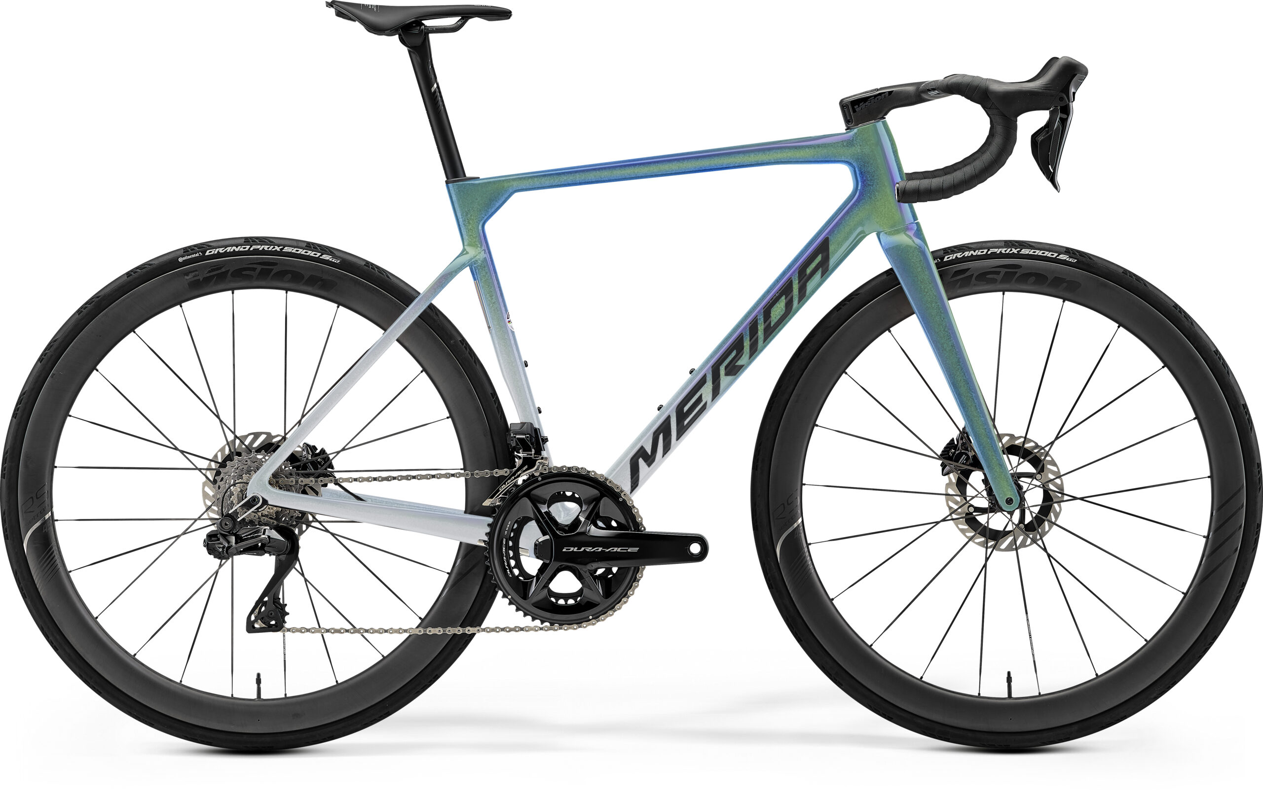MERIDA SCULTURA TEAM 2027 en color WHITE FADE BLUE, vista lateral completa
