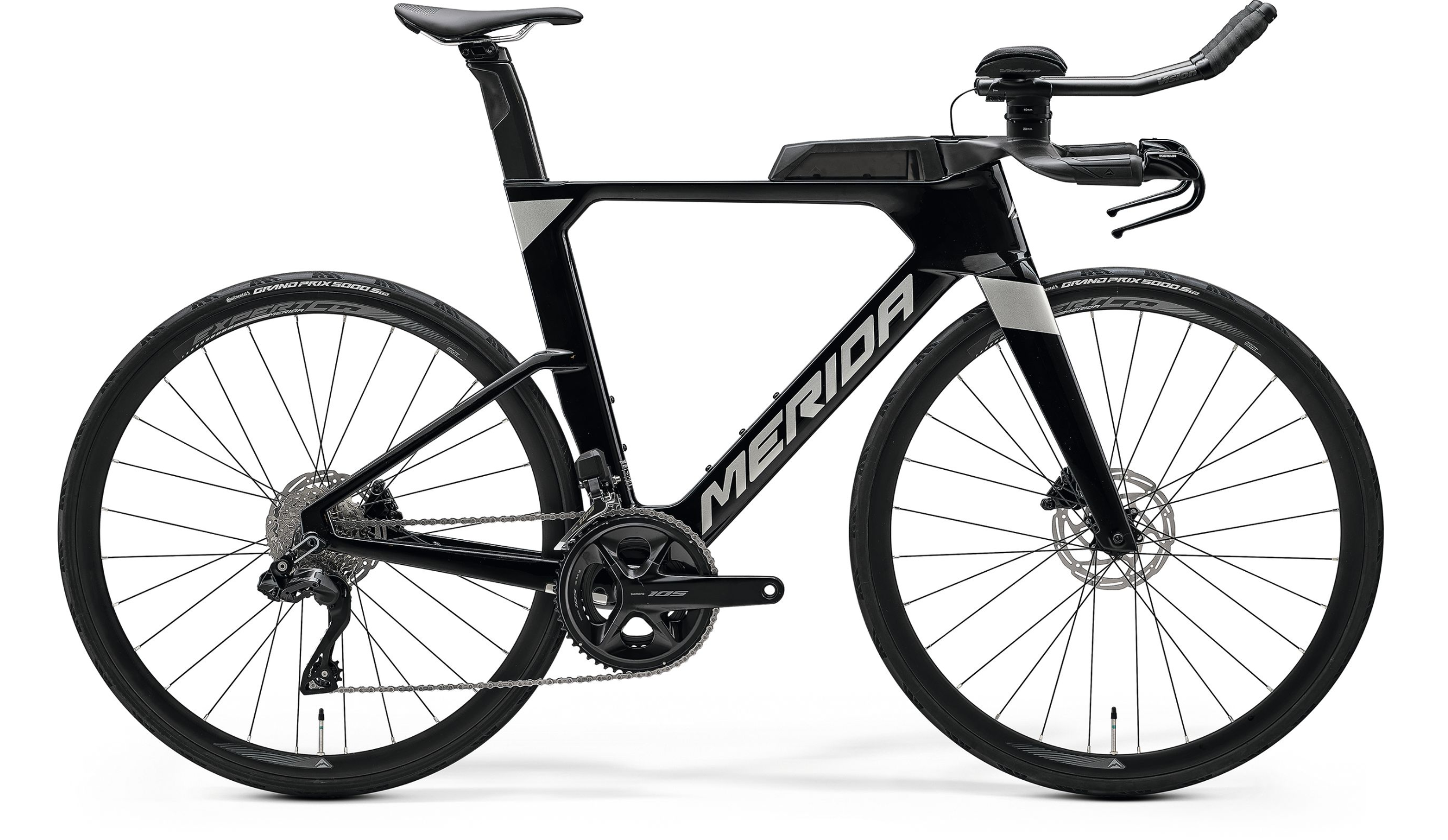 MERIDA TIME WARP TRI 5000 2026 en color BLACK, vista lateral de la bicicleta completa