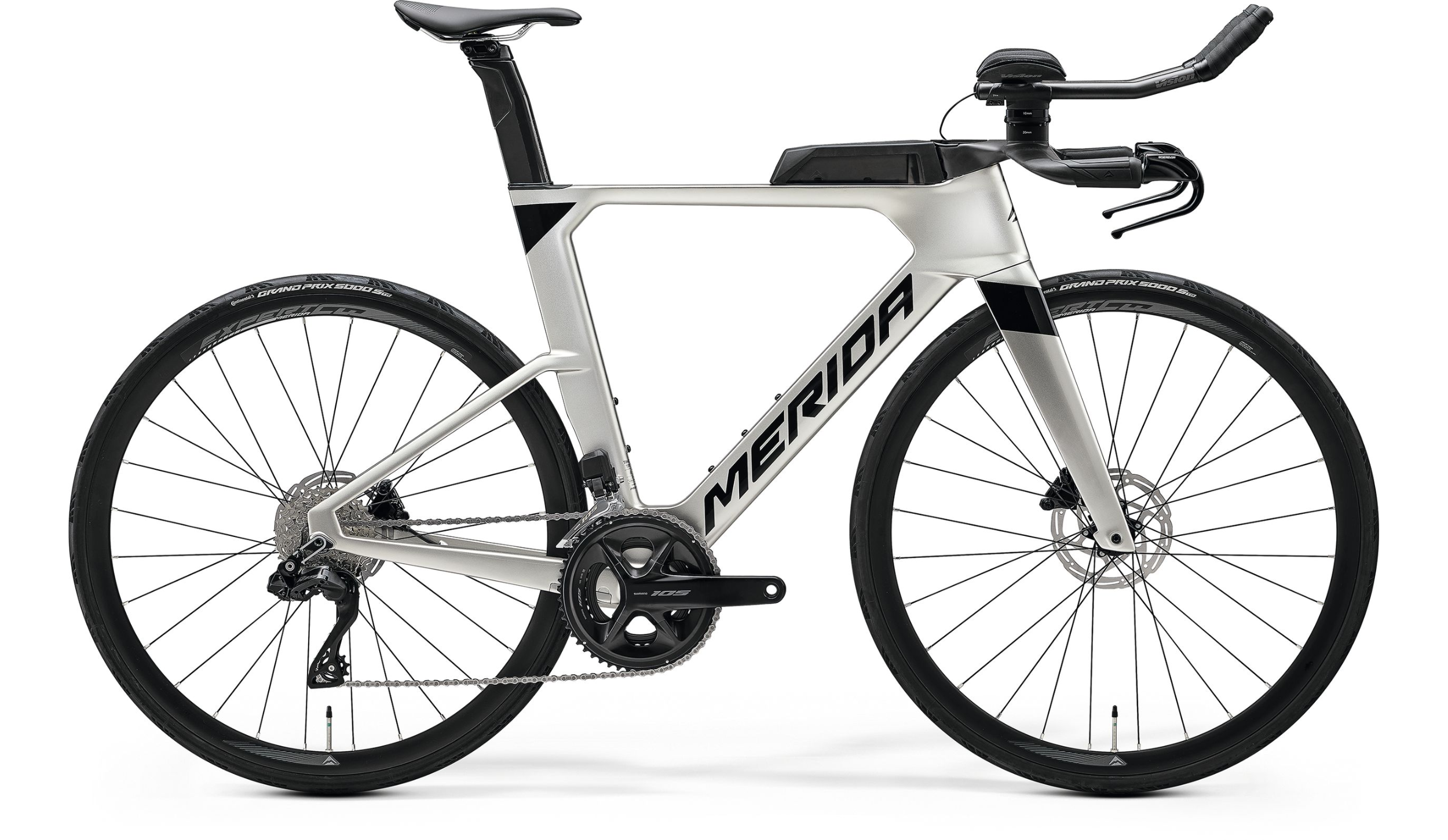 MERIDA TIME WARP TRI 5000 2027 en color TITAN, vista lateral completa